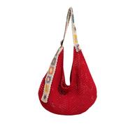QWINEE Women's Boho Embroidery Crossbody Bag Hollow Out Crochet Knit Shoulder Bag Tote Handbag, Red, One Size