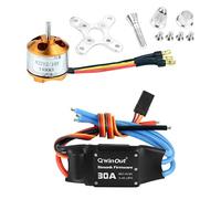 QWinOut A2212 1400KV Brushless Outrunner Motor 10T + 30A Speed Controller ESC + 3.5mm Banana Connectors for DIY RC Drone Aircraft KK 4 Axle Copter UFO (1 Set)