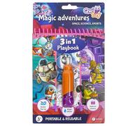 QwiToy 3-in-1 Game Book, 3 Activities, Colouring Book with Water Magic Pen, Openable Scenes with Stickers, 3D Pop-Up Scenery with Puffy Stickers, Purple