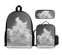 QWJKM A Cloud Floating Backpack Sets Travel Laptop Backpack with Insulated Lunch Bag Pencil Case Casual Daypack, White, 12x5.5x16.5 inches