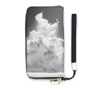 QWJKM A Cloud Floating Leather Wallet for Men Women Slim Vertical Purse Long Wallet with Zipper Card Holder, white, 20x10.5cm