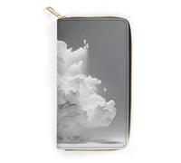 QWJKM A Cloud Floating Leather Wallet for Men Women Slim Vertical Purse Long Wallet with Zipper Card Holder, white, 19.7x10.5cm