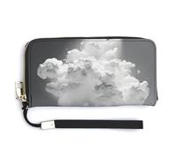 QWJKM A Cloud Floating Leather Wallet for Unisex Slim Pattern Purse Long Wallets Card Holder with Zipper, white, 20.0*10.5cm
