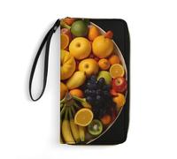 QWJKM A Lot of Fruit Leather Wallet for Men Women Slim Vertical Purse Long Wallet with Zipper Card Holder, white, 19.7x10.5cm