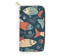 QWJKM Animation Style Fish Leather Wallet for Men Women Slim Vertical Purse Long Wallet with Zipper Card Holder, white, 19.7x10.5cm