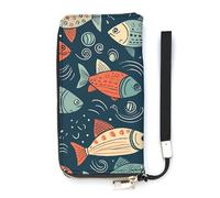 QWJKM Animation Style Fish Leather Wallet for Men Women Slim Vertical Purse Long Wallet with Zipper Card Holder, white, 20x10.5cm