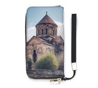 QWJKM Armenian Church Leather Wallet for Men Women Slim Vertical Purse Long Wallet with Zipper Card Holder, white, 20x10.5cm