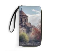 QWJKM Armenian Church Leather Wallet for Men Women Slim Vertical Purse Long Wallet with Zipper Card Holder, white, 19.7x10.5cm