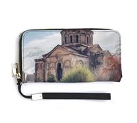 QWJKM Armenian Church Leather Wallet for Unisex Slim Pattern Purse Long Wallets Card Holder with Zipper, white, 20.0*10.5cm