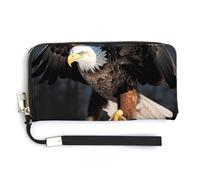 QWJKM Bald Eagle Leather Wallet for Unisex Slim Pattern Purse Long Wallets Card Holder with Zipper, white, 20.0*10.5cm