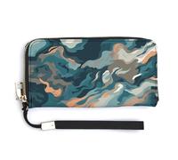 QWJKM Blue Camouflage Pattern Leather Wallet for Unisex Slim Pattern Purse Long Wallets Card Holder with Zipper, white, 20.0*10.5cm