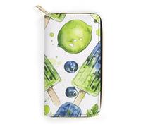 QWJKM Blueberries And Mint Leather Wallet for Men Women Slim Vertical Purse Long Wallet with Zipper Card Holder, white, 19.7x10.5cm