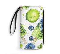QWJKM Blueberries And Mint Leather Wallet for Men Women Slim Vertical Purse Long Wallet with Zipper Card Holder, white, 19.7x10.5cm