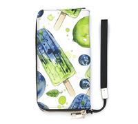 QWJKM Blueberries And Mint Leather Wallet for Men Women Slim Vertical Purse Long Wallet with Zipper Card Holder, white, 20x10.5cm