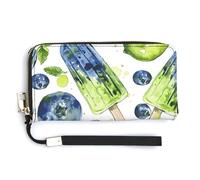 QWJKM Blueberries And Mint Leather Wallet for Unisex Slim Pattern Purse Long Wallets Card Holder with Zipper, white, 20.0*10.5cm