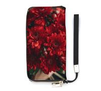 QWJKM Bouquet of Red Flowers Leather Wallet for Men Women Slim Vertical Purse Long Wallet with Zipper Card Holder, white, 20x10.5cm