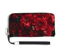 QWJKM Bouquet of Red Flowers Leather Wallet for Unisex Slim Pattern Purse Long Wallets Card Holder with Zipper, white, 20.0*10.5cm