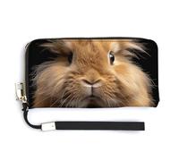 QWJKM Brown Dwarf Rabbit Leather Wallet for Unisex Slim Pattern Purse Long Wallets Card Holder with Zipper, white, 20.0*10.5cm
