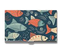 QWJKM Business Card Holder Animation Style Fish Business Card Case for Men & Women Slim Business Card Carrier Name Card Holder Wallet Credit Card ID Case Pocket Metal Case, silver, 3.7x2.2x0.3 Inches