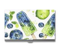 QWJKM Business Card Holder Blueberries And Mint Business Card Case for Men & Women Slim Business Card Carrier Name Card Holder Wallet Credit Card ID Case Pocket Metal Case, silver, 3.7x2.2x0.3 Inches