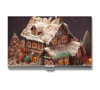 QWJKM Business Card Holder Christmas Village House Business Card Case for Men & Women Slim Business Card Carrier Name Card Holder Wallet Credit Card ID Case Pocket Metal Case, silver, 3.7x2.2x0.3