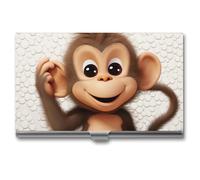 QWJKM Business Card Holder Cute Monkey Business Card Case for Men & Women Slim Business Card Carrier Name Card Holder Wallet Credit Card ID Case Pocket Metal Case, silver, 3.7x2.2x0.3 Inches