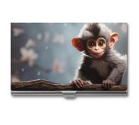 QWJKM Business Card Holder Cute Monkey Business Card Case for Men & Women Slim Business Card Carrier Name Card Holder Wallet Credit Card ID Case Pocket Metal Case, silver, 3.7x2.2x0.3 Inches