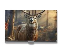 QWJKM Business Card Holder Deer Hunting Season Business Card Case for Men & Women Slim Business Card Carrier Name Card Holder Wallet Credit Card ID Case Pocket Metal Case, silver, 3.7x2.2x0.3 Inches
