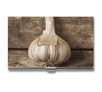 QWJKM Business Card Holder Garlic Cloves Photos Business Card Case for Men & Women Slim Business Card Carrier Name Card Holder Wallet Credit Card ID Case Pocket Metal Case, silver, 3.7x2.2x0.3 Inches