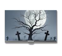 QWJKM Business Card Holder Strange Tomb Business Card Case for Men & Women Slim Business Card Carrier Name Card Holder Wallet Credit Card ID Case Pocket Metal Case, silver, 3.7x2.2x0.3 Inches