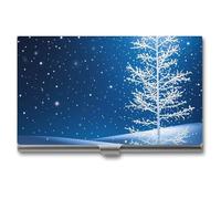 QWJKM Business Card Holder White Snowflakes Are Falling Business Card Case for Men & Women Slim Business Card Carrier Name Card Holder Wallet Credit Card ID Case Pocket Metal Case, silver, 3.7x2.2x0.3