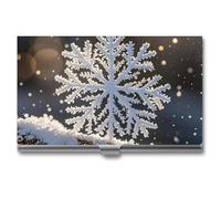 QWJKM Business Card Holder White Snowflakes Business Card Case for Men & Women Slim Business Card Carrier Name Card Holder Wallet Credit Card ID Case Pocket Metal Case, silver, 3.7x2.2x0.3 Inches