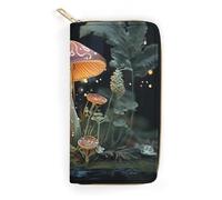 QWJKM Butterfly Mushroom Leather Wallet for Men Women Slim Vertical Purse Long Wallet with Zipper Card Holder, white, 19.7x10.5cm