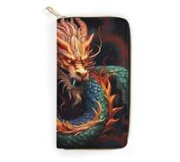 QWJKM Chinese Dragon Leather Wallet for Men Women Slim Vertical Purse Long Wallet with Zipper Card Holder, white, 19.7x10.5cm