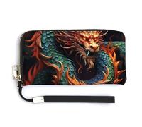 QWJKM Chinese Dragon Leather Wallet for Unisex Slim Pattern Purse Long Wallets Card Holder with Zipper, white, 20.0*10.5cm