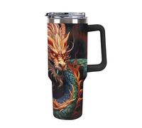 QWJKM Chinese Dragon Tumbler with Handle Large Insulated Car Cup 40 OZ Stainless Steel Travel Mug Leak Proof Water Bottle with Lid And Straw for Car Home Office Gifts