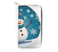 QWJKM Christmas Skiing Snowman Snowflake Leather Wallet for Men Women Slim Vertical Purse Long Wallet with Zipper Card Holder, white, 19.7x10.5cm