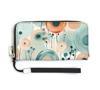 QWJKM Circles And Flowers Leather Wallet for Unisex Slim Pattern Purse Long Wallets Card Holder with Zipper, white, 20.0*10.5cm