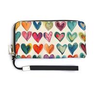 QWJKM Color Heart Image Leather Wallet for Unisex Slim Pattern Purse Long Wallets Card Holder with Zipper, white, 20.0*10.5cm