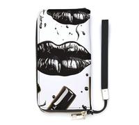 QWJKM Cool Black Lipstick Lips Leather Wallet for Men Women Slim Vertical Purse Long Wallet with Zipper Card Holder, white, 20x10.5cm