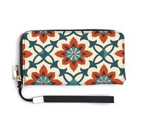 QWJKM Deep Red Hue Leather Wallet for Unisex Slim Pattern Purse Long Wallets Card Holder with Zipper, white, 20.0*10.5cm