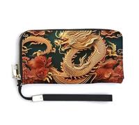 QWJKM Dragon Chinese Background Leather Wallet for Unisex Slim Pattern Purse Long Wallets Card Holder with Zipper, white, 20.0*10.5cm