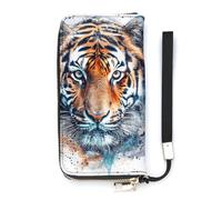QWJKM Draw A Tiger Face Leather Wallet for Men Women Slim Vertical Purse Long Wallet with Zipper Card Holder, white, 20x10.5cm