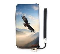 QWJKM Eagle Mountains Leather Wallet for Men Women Slim Vertical Purse Long Wallet with Zipper Card Holder, white, 20x10.5cm