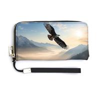 QWJKM Eagle Mountains Leather Wallet for Unisex Slim Pattern Purse Long Wallets Card Holder with Zipper, white, 20.0*10.5cm