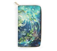 QWJKM Earth And Green Leaves Leather Wallet for Men Women Slim Vertical Purse Long Wallet with Zipper Card Holder, white, 19.7x10.5cm