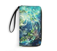 QWJKM Earth And Green Leaves Leather Wallet for Men Women Slim Vertical Purse Long Wallet with Zipper Card Holder, white, 19.7x10.5cm