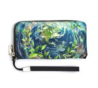 QWJKM Earth And Green Leaves Leather Wallet for Unisex Slim Pattern Purse Long Wallets Card Holder with Zipper, white, 20.0*10.5cm
