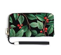 QWJKM Fresh Red Berries Leather Wallet for Unisex Slim Pattern Purse Long Wallets Card Holder with Zipper, white, 20.0*10.5cm