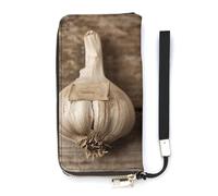 QWJKM Garlic Cloves Photos Leather Wallet for Men Women Slim Vertical Purse Long Wallet with Zipper Card Holder, white, 20x10.5cm